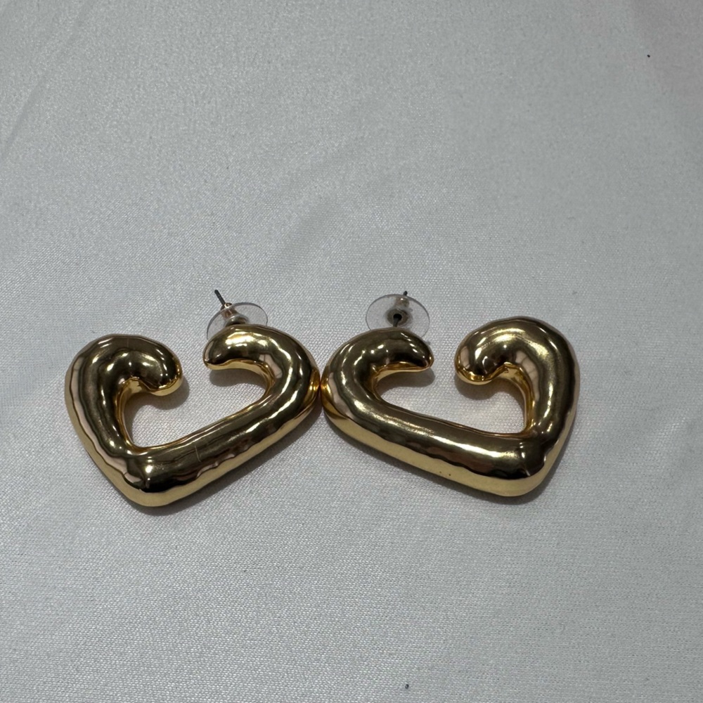 J.Crew Flynn Heart Hoop Chunky Statement Trendy Gold 1.5" Earrings #BX283